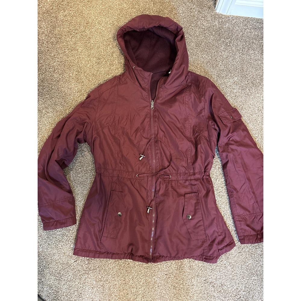 Unbranded Utility Jacket Womens Medium Maroon Excellent Lined Hooded Parka